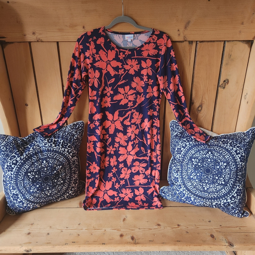 LuLaRoe Debbie Floral Dress Blu And Coral Size Small
